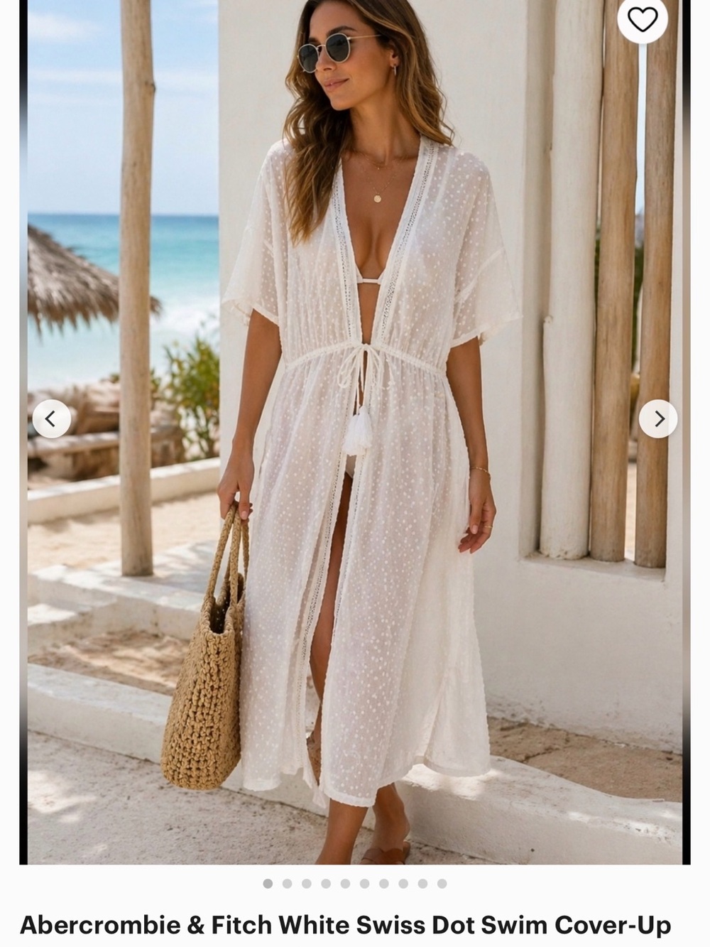 Abercrombie & Fitch White Sheer Dotted Kimono Robe with Tassel Tie